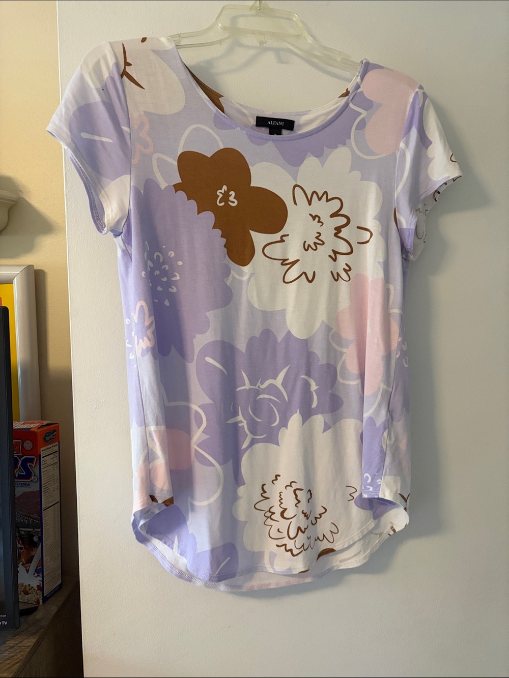 Alfani Lavender, White & Brown Floral Short-Sleeve Tee